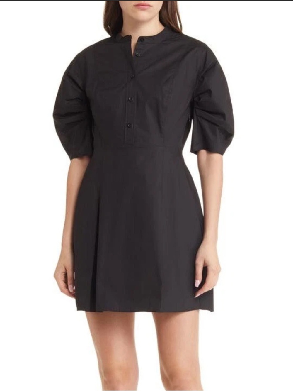 FRAME Puff Sleeve Black Organic Cotton A-Line Mini Dress Large Minimalist